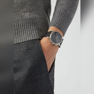 Armani, Chronograph Black Leather Watch